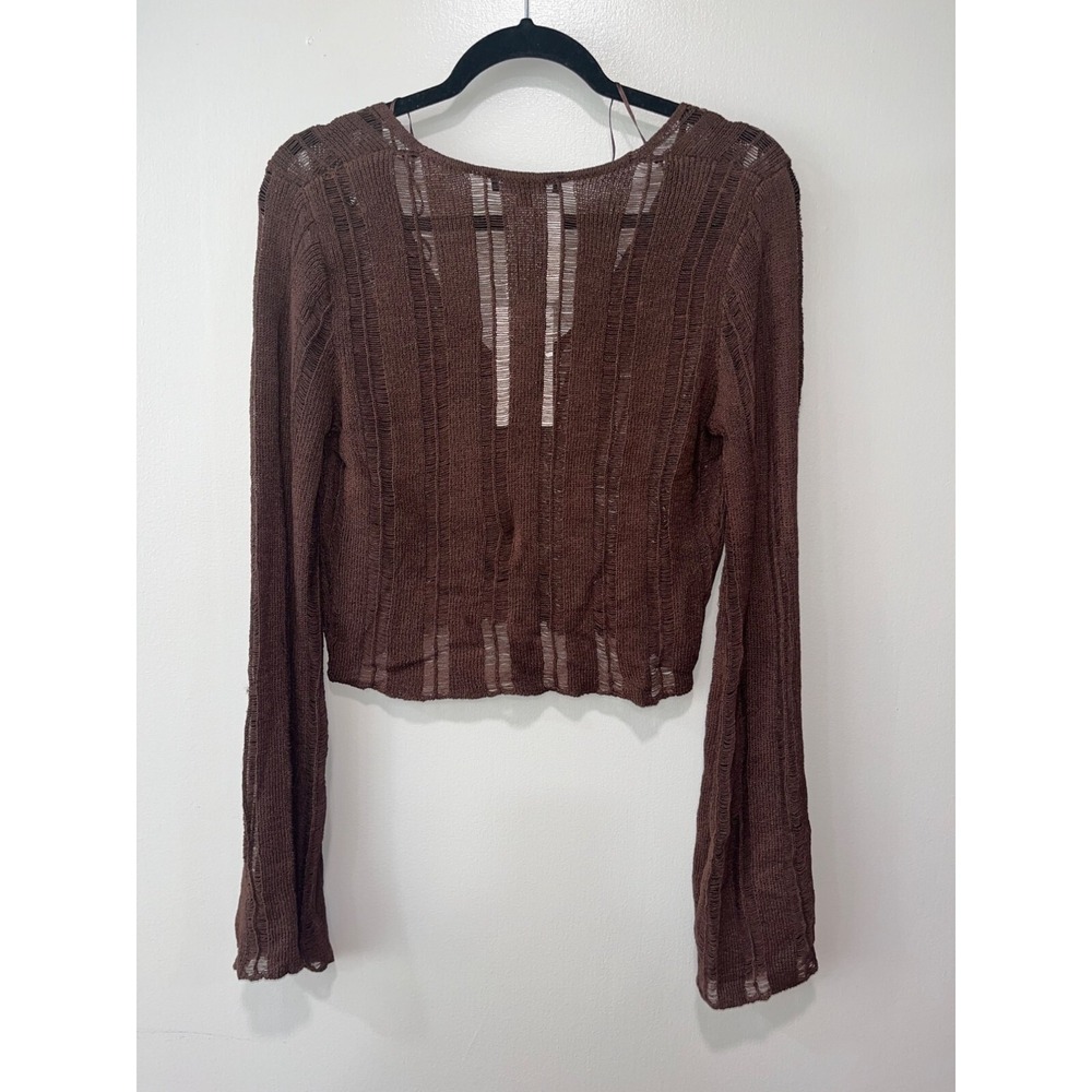 Cotton Candy Brown Sheer Button-Front Long Sleeve Top - Picture 2 of 9